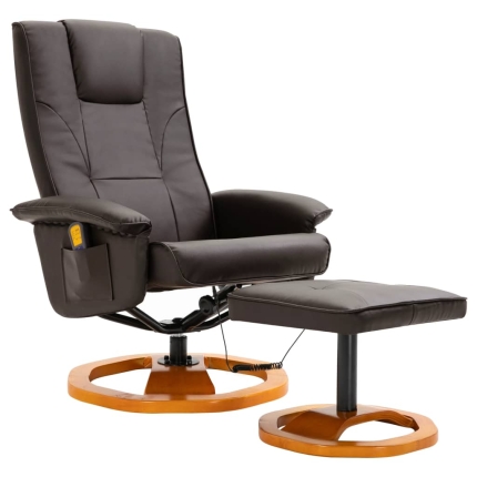 Massage Chair with Foot Stool Brown Faux Leather - Image 2