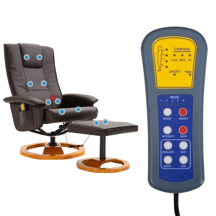 Massage Chair with Foot Stool Brown Faux Leather - Image 9