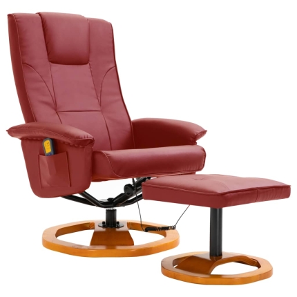 Massage Chair with Foot Stool Wine Red Faux Leather - Image 2