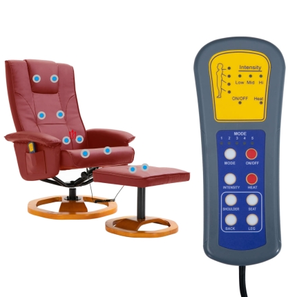 Massage Chair with Foot Stool Wine Red Faux Leather - Image 9