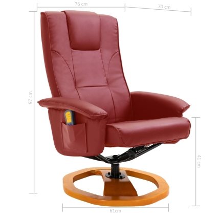 Massage Chair with Foot Stool Wine Red Faux Leather - Image 11