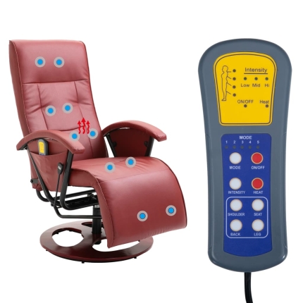 Massage Chair Wine Red Faux Leather - Image 9