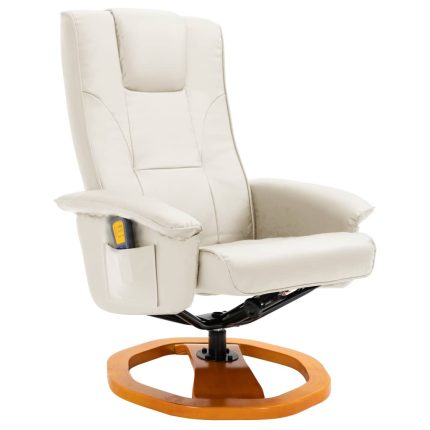 Massage Chair with Foot Stool Cream Faux Leather - Image 2