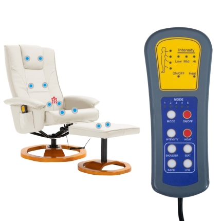 Massage Chair with Foot Stool Cream Faux Leather - Image 8