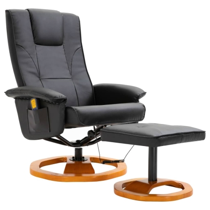 Massage Chair with Foot Stool Black Faux Leather - Image 2