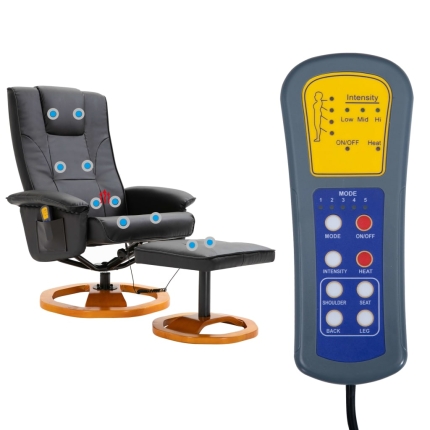 Massage Chair with Foot Stool Black Faux Leather - Image 9