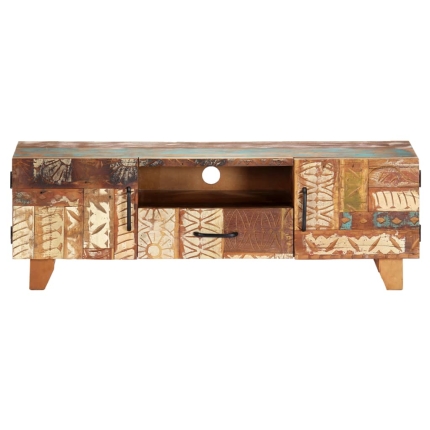 Hand Carved TV Cabinet 120x30x40 cm Solid Reclaimed Wood - Image 2
