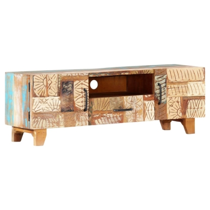 Hand Carved TV Cabinet 120x30x40 cm Solid Reclaimed Wood - Image 11