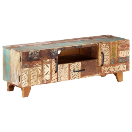 Hand Carved TV Cabinet 120x30x40 cm Solid Reclaimed Wood - Image 3