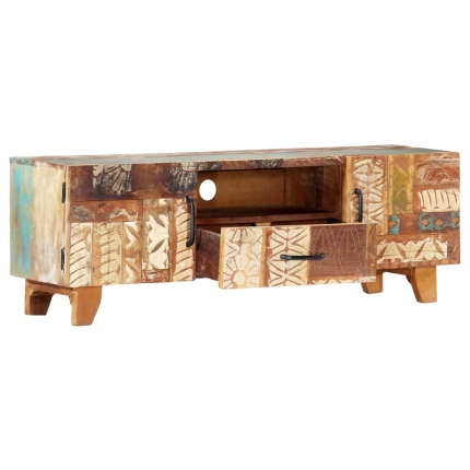 Hand Carved TV Cabinet 120x30x40 cm Solid Reclaimed Wood - Image 6