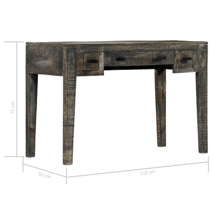 Desk Black 110x50x75 cm Solid Mango Wood - Image 6