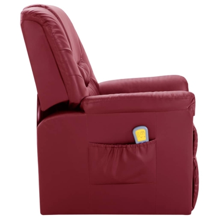 Massage Recliner Chair Wine Red Faux Leather - Image 3