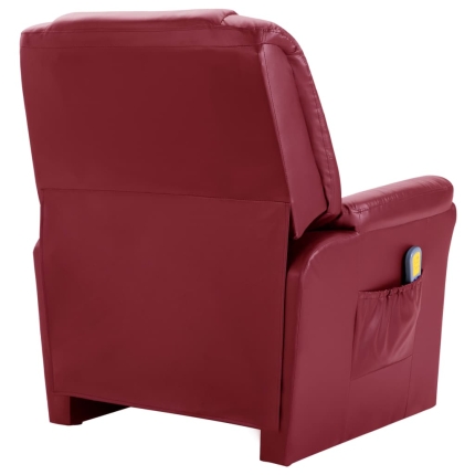 Massage Recliner Chair Wine Red Faux Leather - Image 4