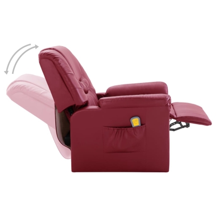 Massage Recliner Chair Wine Red Faux Leather - Image 6