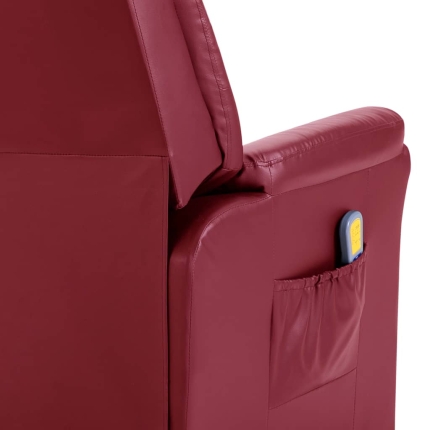 Massage Recliner Chair Wine Red Faux Leather - Image 7