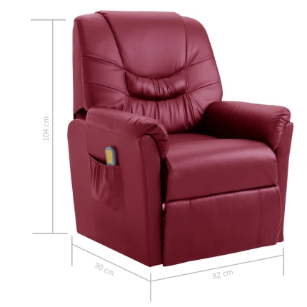 Massage Recliner Chair Wine Red Faux Leather - Image 9
