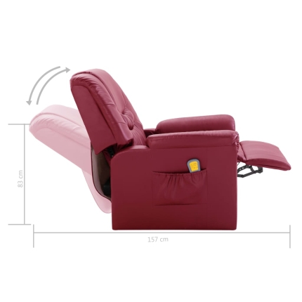 Massage Recliner Chair Wine Red Faux Leather - Image 10