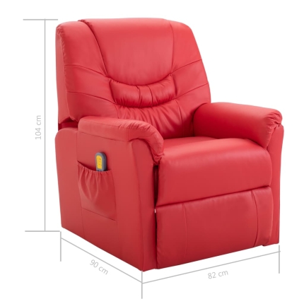 Massage Recliner Chair Red Faux Leather - Image 9