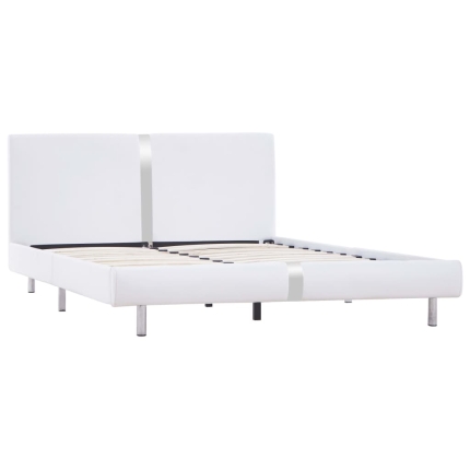 Bed Frame White Faux Leather Double - Image 2