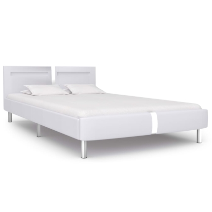 Bed Frame with LED White Faux Leather King Single - Image 2