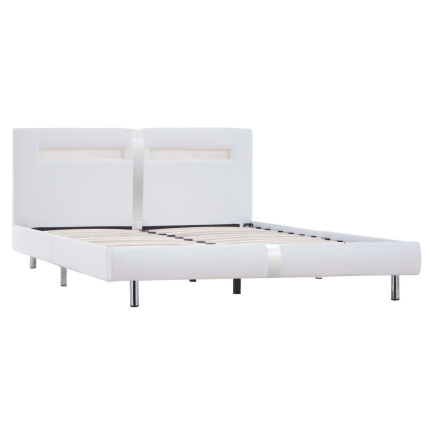 Bed Frame with LED White Faux Leather King Single - Image 3