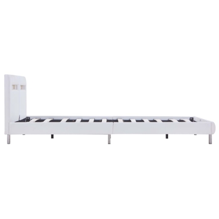 Bed Frame with LED White Faux Leather King Single - Image 5