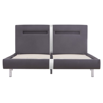 Bed Frame with LED Grey Faux Leather Queen - Image 4