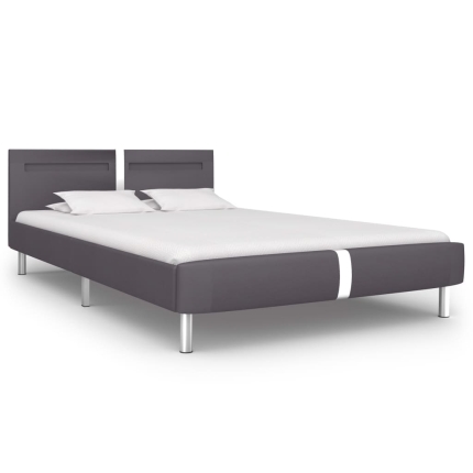 Bed Frame with LED Grey Faux Leather King - Image 2