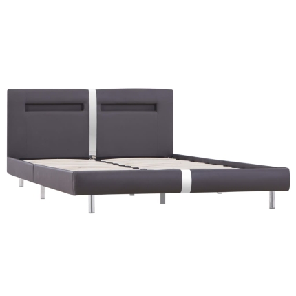 Bed Frame with LED Grey Faux Leather King - Image 3
