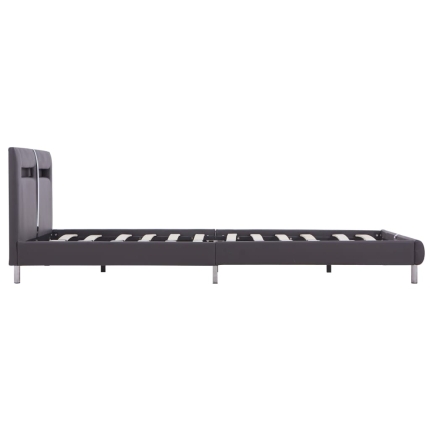 Bed Frame with LED Grey Faux Leather King - Image 5