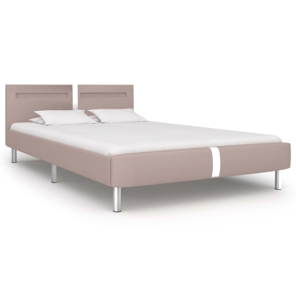 Bed Frame with LED Cappuccino Faux Leather Queen - Image 2