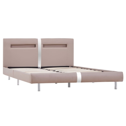 Bed Frame with LED Cappuccino Faux Leather Queen - Image 3