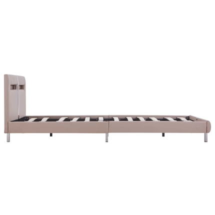 Bed Frame with LED Cappuccino Faux Leather Queen - Image 5