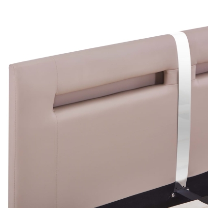 Bed Frame with LED Cappuccino Faux Leather Queen - Image 6