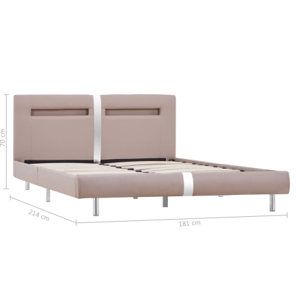Bed Frame with LED Cappuccino Faux Leather Queen - Image 8