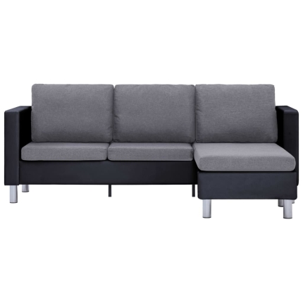 3-Seater Sofa with Cushions Black Faux Leather - Image 5