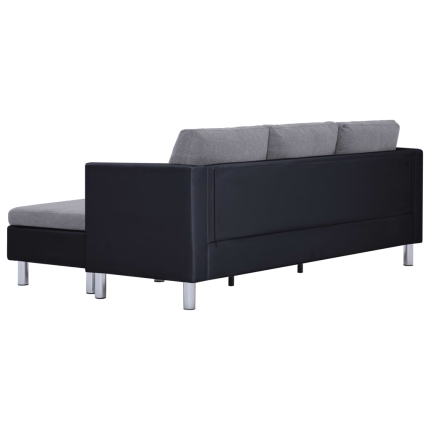 3-Seater Sofa with Cushions Black Faux Leather - Image 7