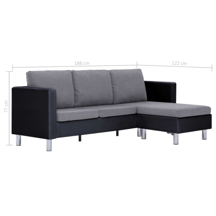 3-Seater Sofa with Cushions Black Faux Leather - Image 9
