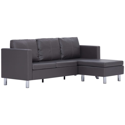 3-Seater Sofa with Cushions Grey Faux Leather - Image 3