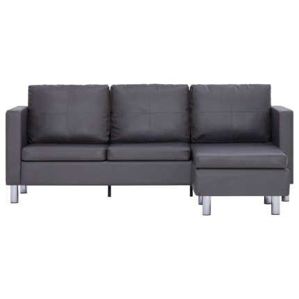 3-Seater Sofa with Cushions Grey Faux Leather - Image 4