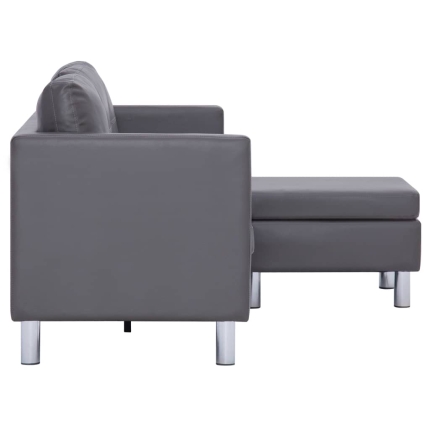 3-Seater Sofa with Cushions Grey Faux Leather - Image 5