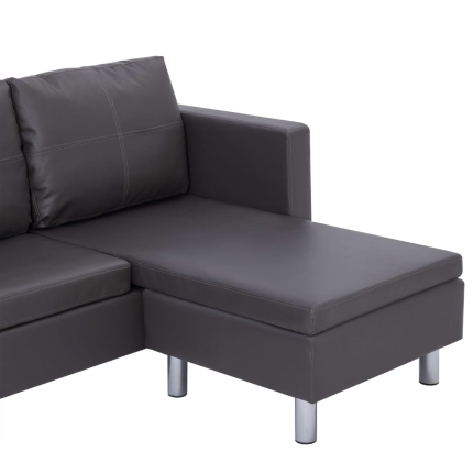 3-Seater Sofa with Cushions Grey Faux Leather - Image 7