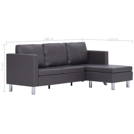 3-Seater Sofa with Cushions Grey Faux Leather - Image 8