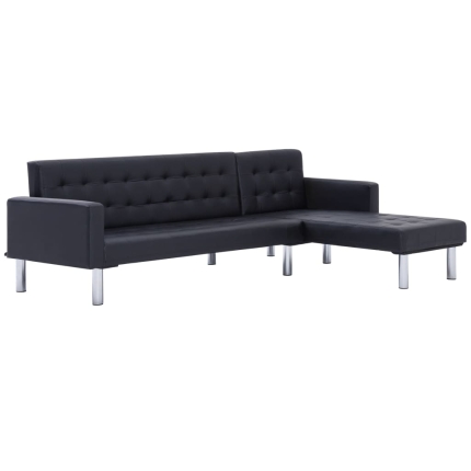L-shaped Sofa Bed Black Faux Leather - Image 2