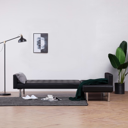 L-shaped Sofa Bed Black Faux Leather - Image 3