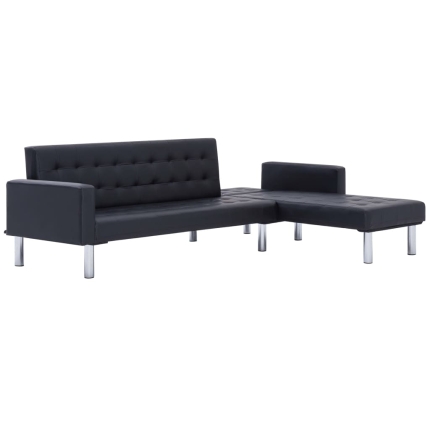 L-shaped Sofa Bed Black Faux Leather - Image 5