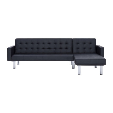 L-shaped Sofa Bed Black Faux Leather - Image 6
