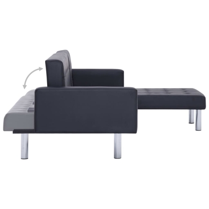L-shaped Sofa Bed Black Faux Leather - Image 7