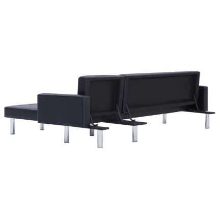 L-shaped Sofa Bed Black Faux Leather - Image 8