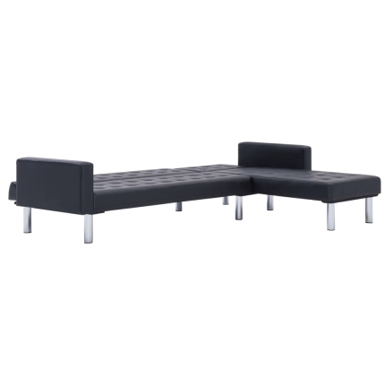 L-shaped Sofa Bed Black Faux Leather - Image 9